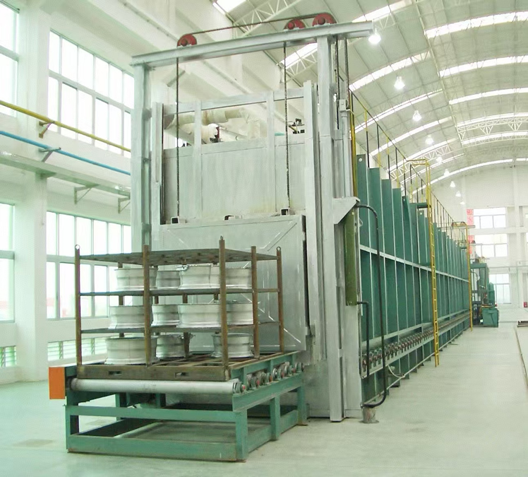 Aluminum alloy wheel hub roller bottom type solution treatment and aging heat treatment production line